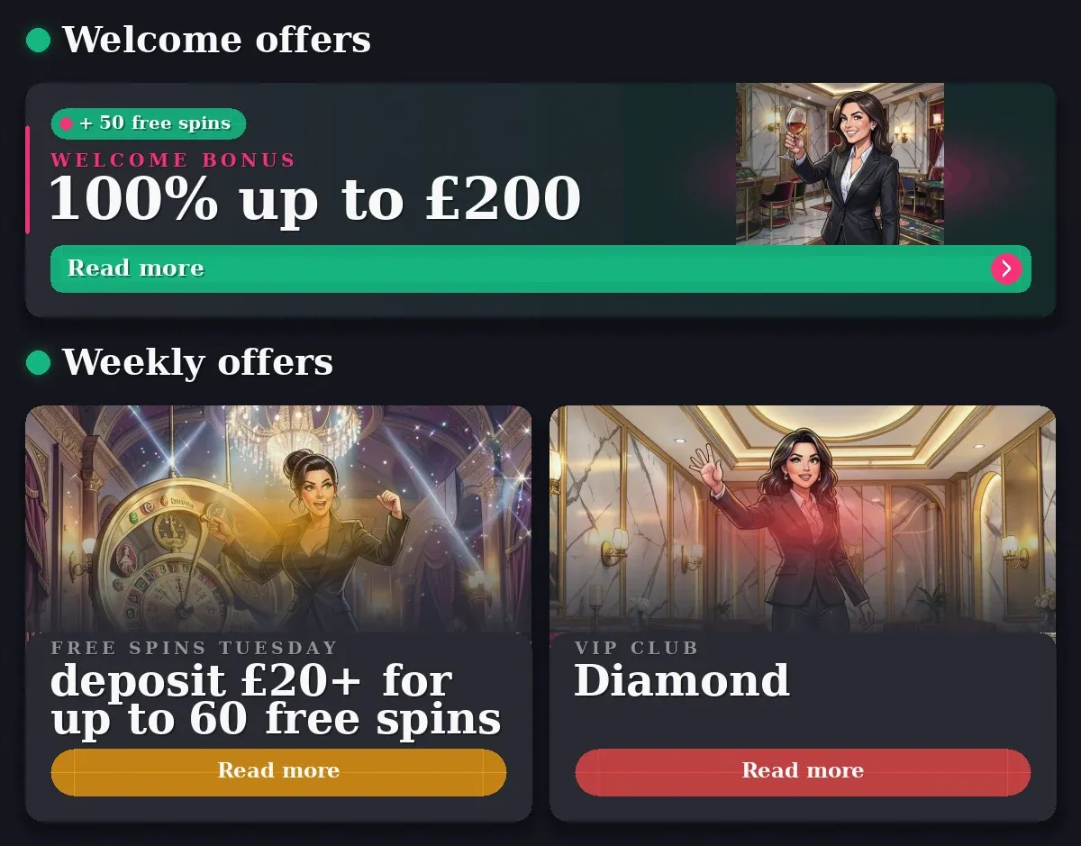 Winner Casino: 100% £200, deposit £20+ for up to 60 free spins, Diamond